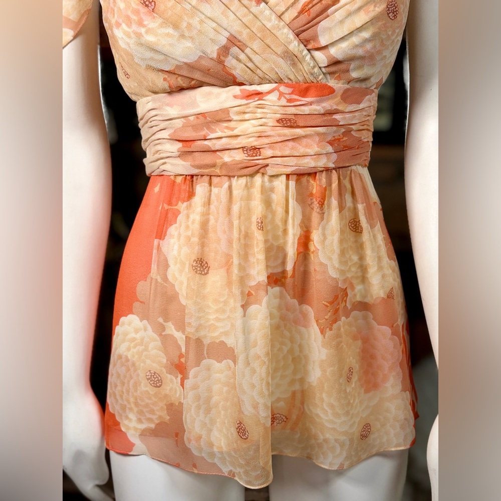 Tracy Reese 100% Silk Nectar Chrysanthemum Flowy Keyhole Back Blouse, Sz 12 - Picture 4 of 15